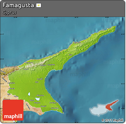 Physical Map of Famagusta, satellite outside