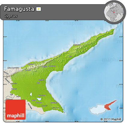 Physical Map of Famagusta, shaded relief outside