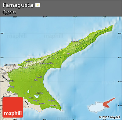 Physical Map of Famagusta, shaded relief outside