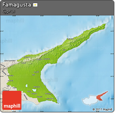Physical Map of Famagusta, shaded relief outside