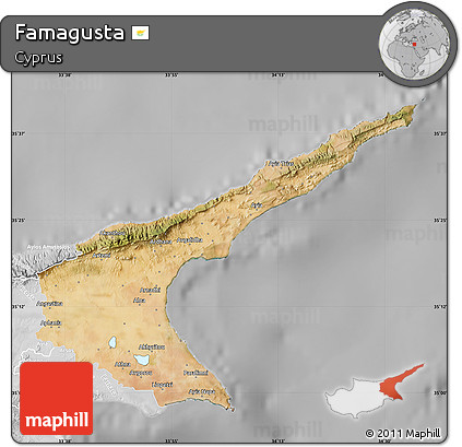 Satellite Map of Famagusta, lighten, desaturated