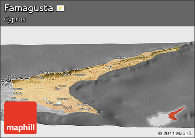 Satellite Panoramic Map of Famagusta, desaturated