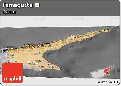 Satellite Panoramic Map of Famagusta, desaturated
