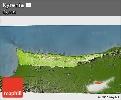Physical 3D Map of Kyrenia, darken