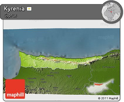 Physical 3D Map of Kyrenia, darken