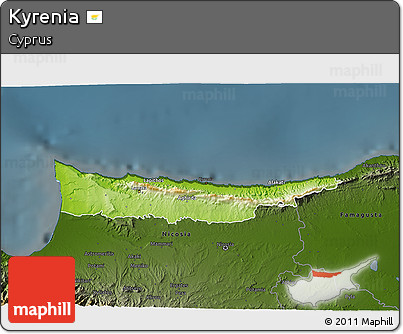 Physical 3D Map of Kyrenia, darken