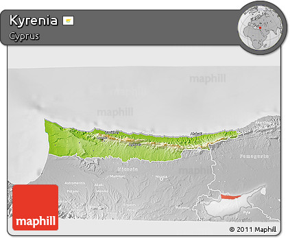 Physical 3D Map of Kyrenia, lighten, desaturated