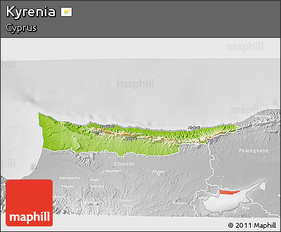 Physical 3D Map of Kyrenia, lighten, desaturated