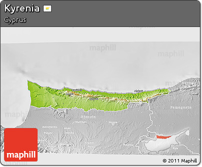 Physical 3D Map of Kyrenia, lighten, desaturated