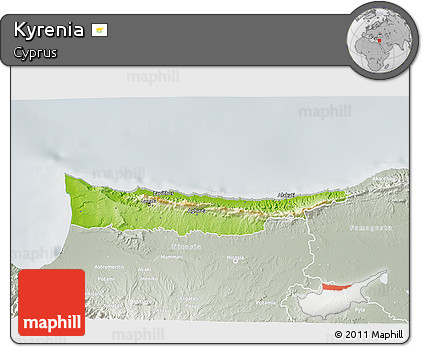 Physical 3D Map of Kyrenia, lighten, semi-desaturated