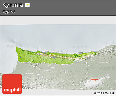 Physical 3D Map of Kyrenia, lighten, semi-desaturated