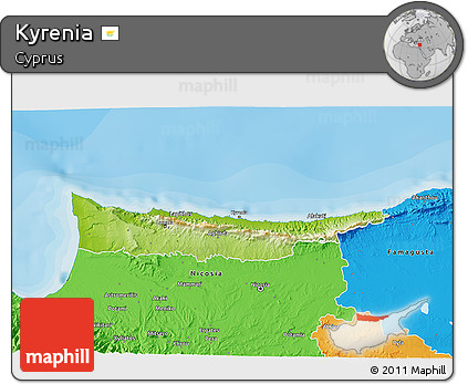 Physical 3D Map of Kyrenia, political outside