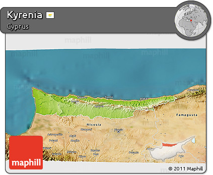 Physical 3D Map of Kyrenia, satellite outside