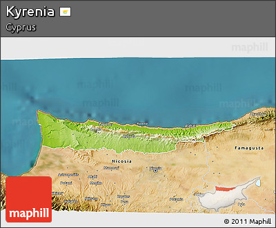 Physical 3D Map of Kyrenia, satellite outside