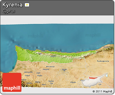 Physical 3D Map of Kyrenia, satellite outside