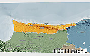 Political 3D Map of Kyrenia, semi-desaturated