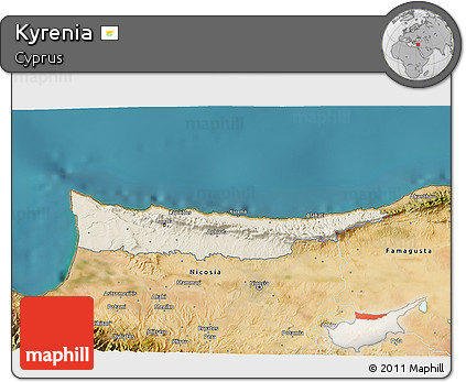 Shaded Relief 3D Map of Kyrenia, satellite outside