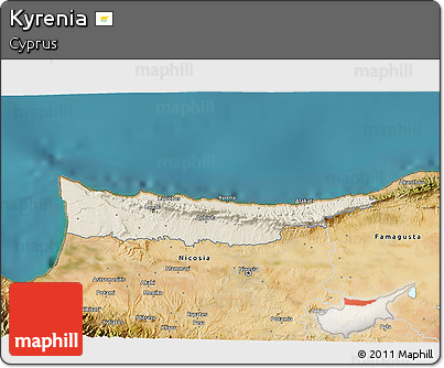 Shaded Relief 3D Map of Kyrenia, satellite outside
