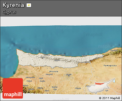 Shaded Relief 3D Map of Kyrenia, satellite outside