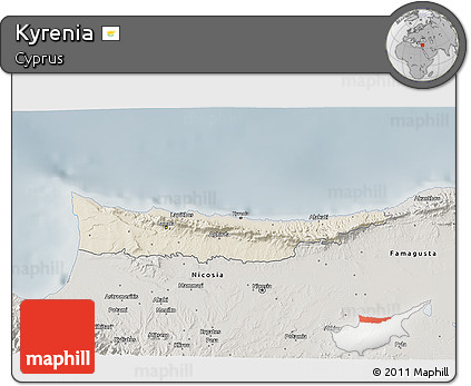 Shaded Relief 3D Map of Kyrenia, semi-desaturated