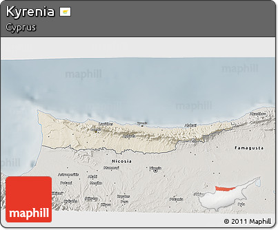 Shaded Relief 3D Map of Kyrenia, semi-desaturated