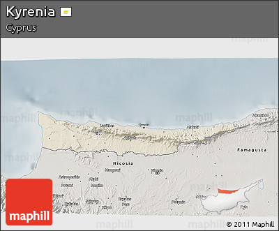 Shaded Relief 3D Map of Kyrenia, semi-desaturated