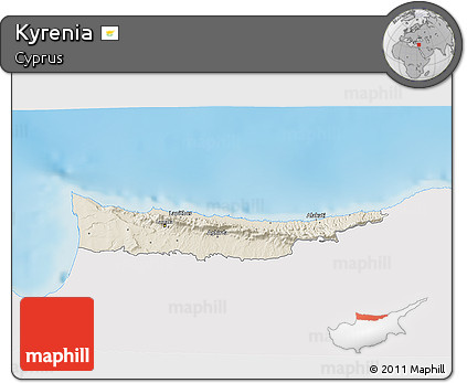 Shaded Relief 3D Map of Kyrenia, single color outside