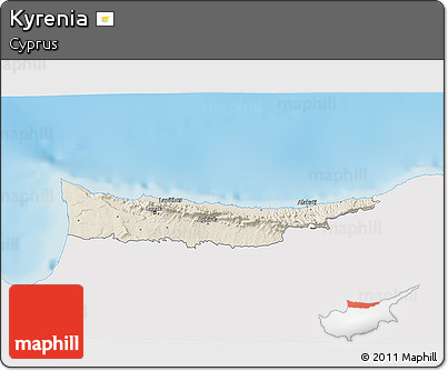 Shaded Relief 3D Map of Kyrenia, single color outside
