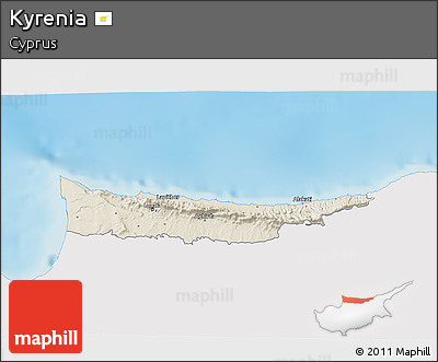 Shaded Relief 3D Map of Kyrenia, single color outside