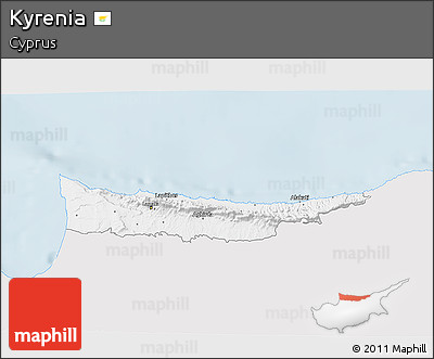 Silver Style 3D Map of Kyrenia, single color outside