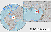 Gray Location Map of Kyrenia, highlighted country, hill shading