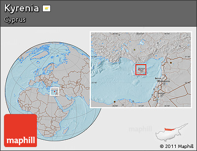 Gray Location Map of Kyrenia, hill shading