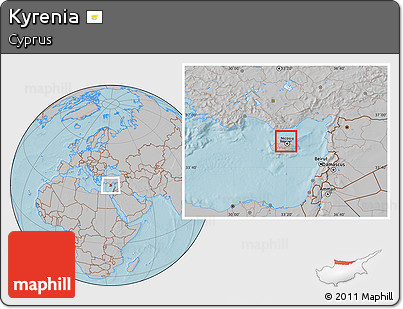 Gray Location Map of Kyrenia, hill shading