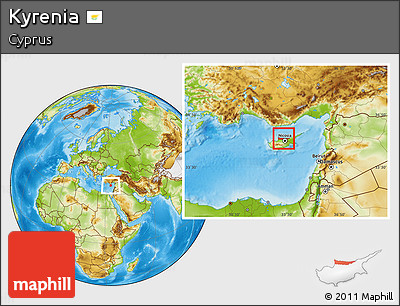 Physical Location Map of Kyrenia, within the entire country