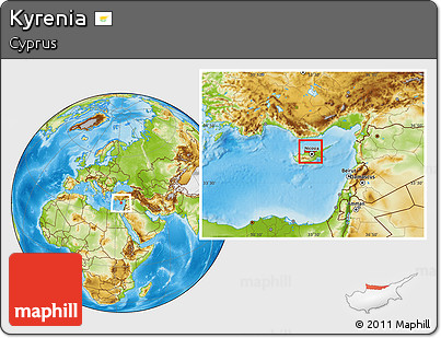 Physical Location Map of Kyrenia, within the entire country