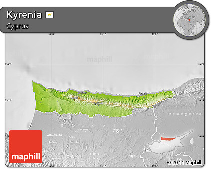 Physical Map of Kyrenia, lighten, desaturated