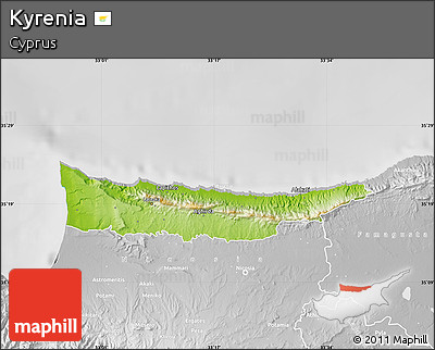 Physical Map of Kyrenia, lighten, desaturated