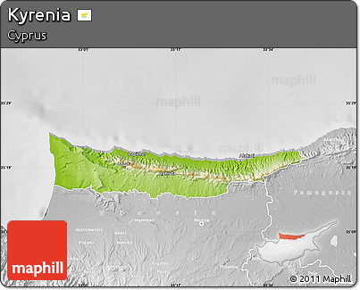 Physical Map of Kyrenia, lighten, desaturated
