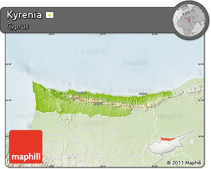 Physical Map of Kyrenia, lighten