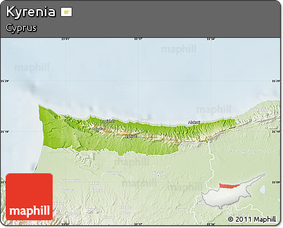 Physical Map of Kyrenia, lighten