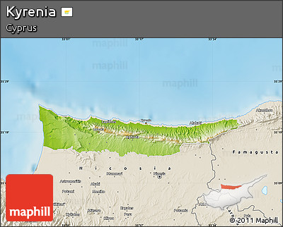 Physical Map of Kyrenia, shaded relief outside