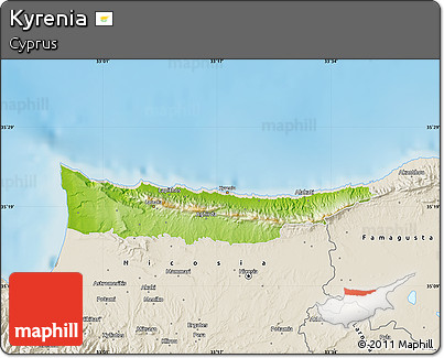 Physical Map of Kyrenia, shaded relief outside
