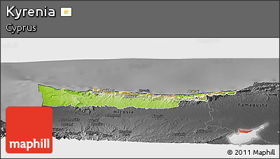 Physical Panoramic Map of Kyrenia, darken, desaturated