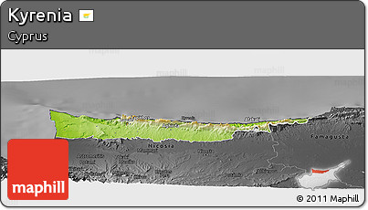 Physical Panoramic Map of Kyrenia, darken, desaturated