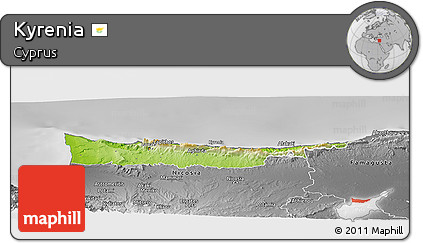 Physical Panoramic Map of Kyrenia, desaturated