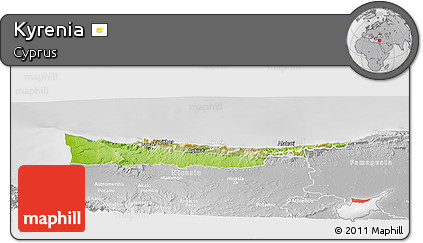Physical Panoramic Map of Kyrenia, lighten, desaturated