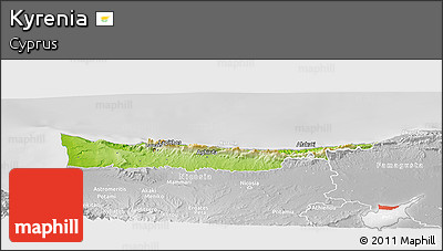 Physical Panoramic Map of Kyrenia, lighten, desaturated