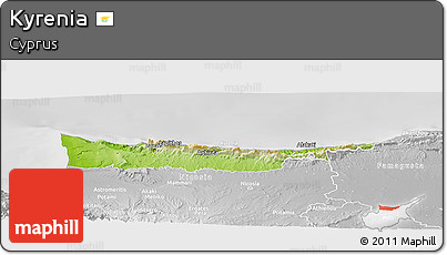 Physical Panoramic Map of Kyrenia, lighten, desaturated