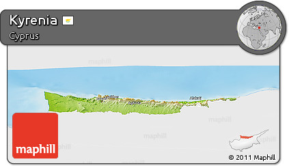 Physical Panoramic Map of Kyrenia, single color outside
