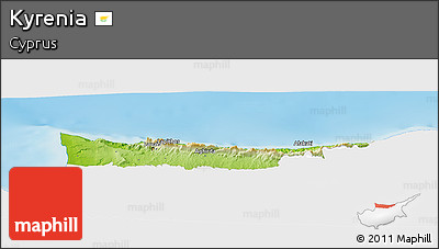 Physical Panoramic Map of Kyrenia, single color outside